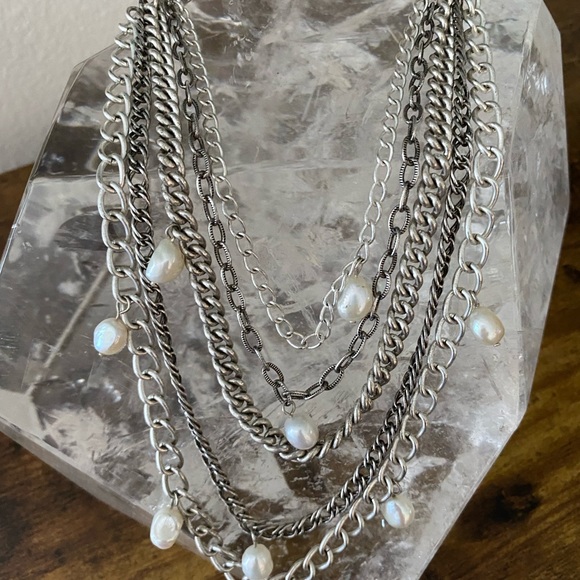 Stella & Dot Avery Pearl Silver Chain Necklace - Picture 4 of 5